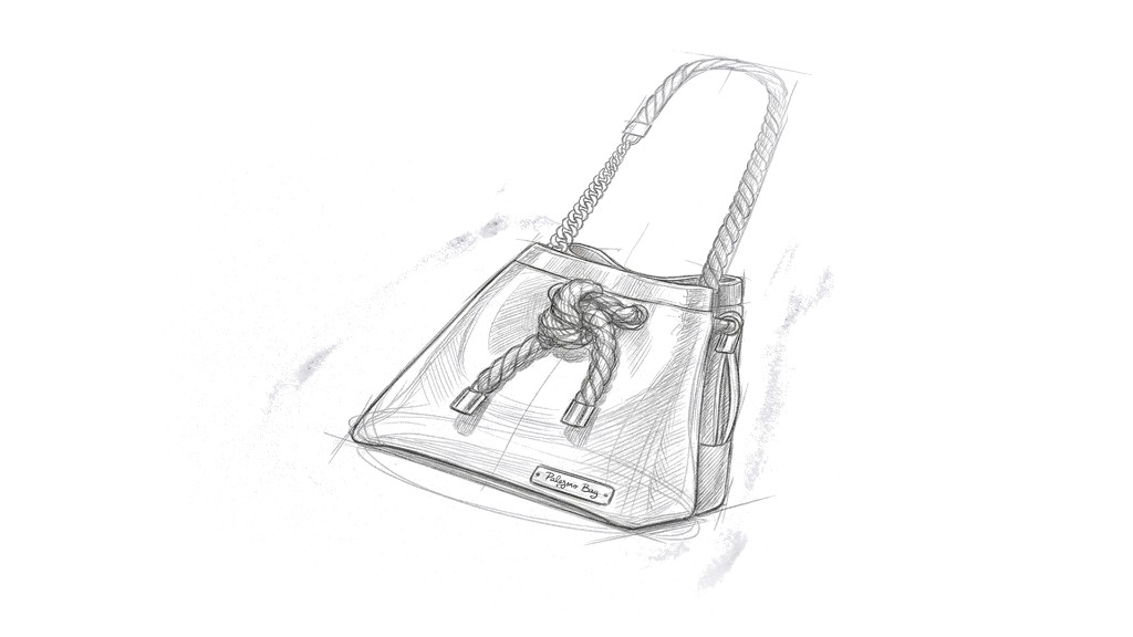 Boceto a lápiz Pilgrim Bag — cordón, cadena y firma artesanal